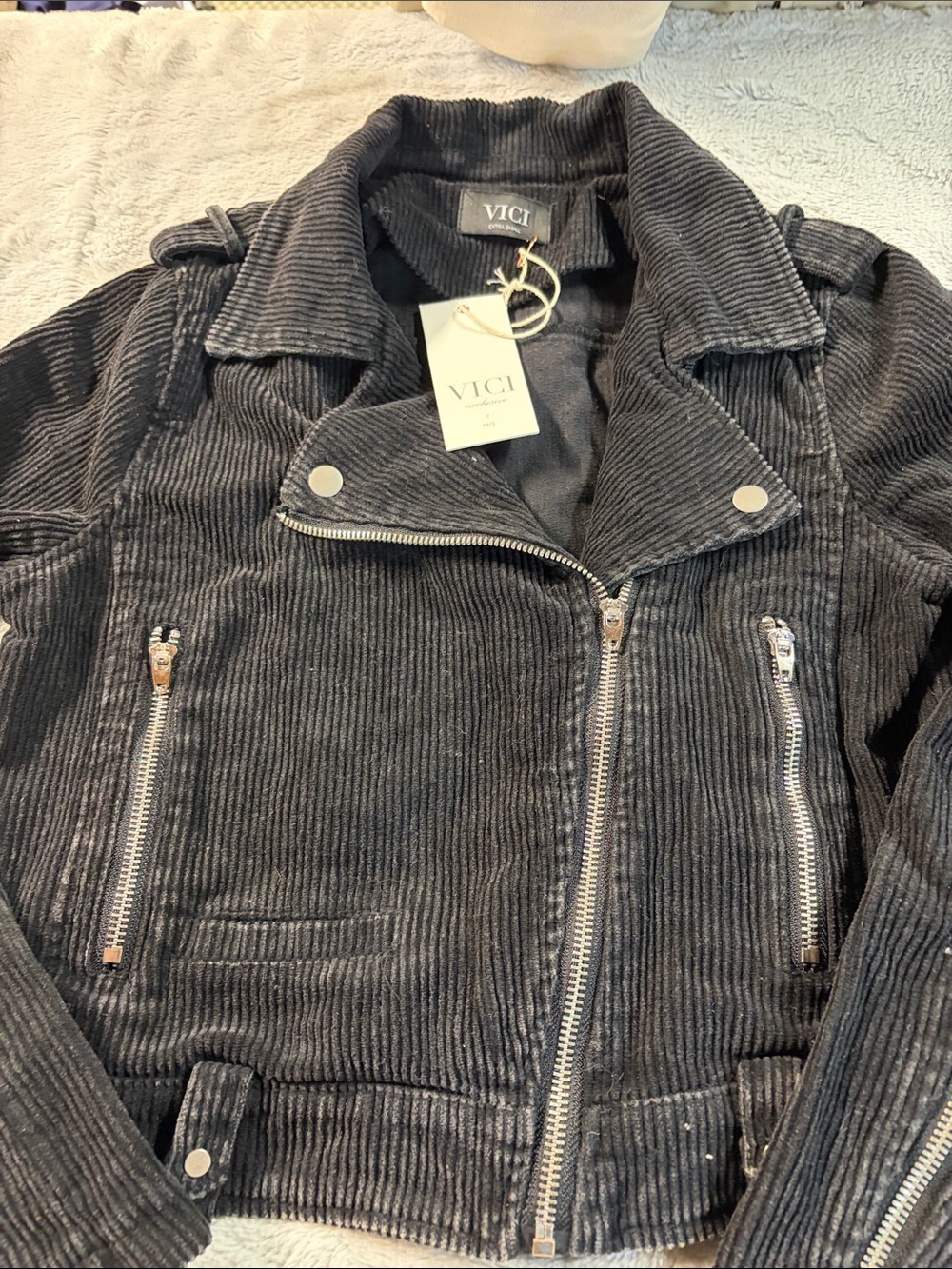 VICI Charcoal Corduroy Moto Jacket with Silver Hardware